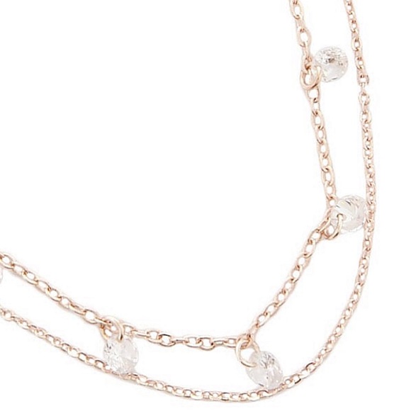 Rose Gold Toned & White Cz Studded Charm Multi Layered Necklace